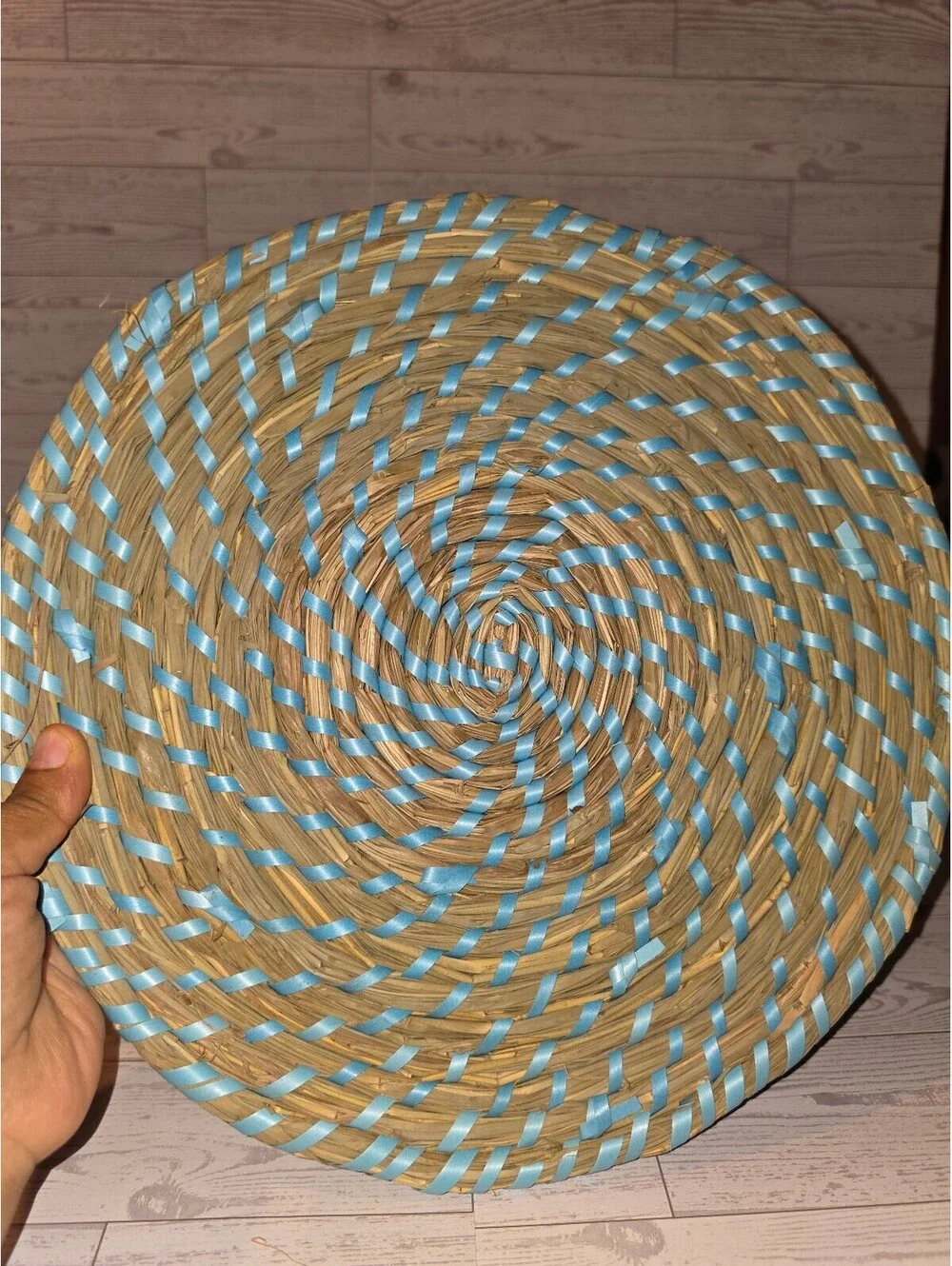 Palm Springs Pool Party Set of 8 Round Woven Placemats Blue Natural Boho